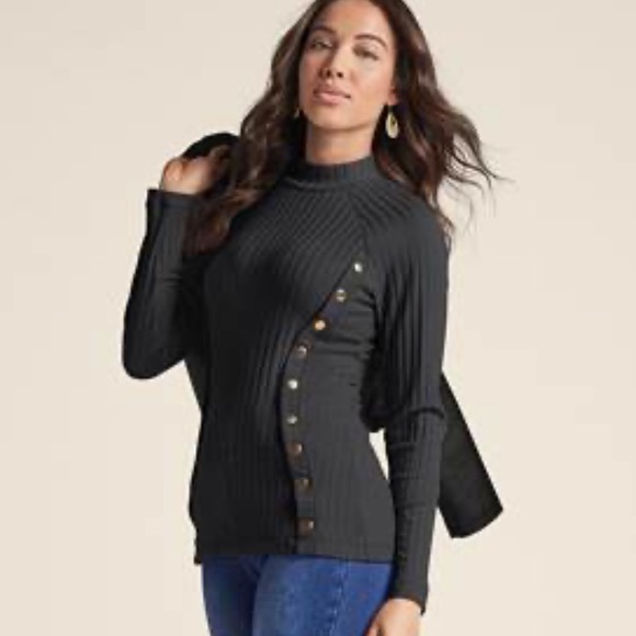 Venus Ribbed Mock-Neck Top black 3X - Picture 5 of 8